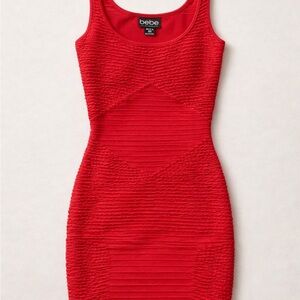 Red Textured Bodycon Tank Dress S Ruched Stretch Club Y2K Sexy Fitted Mini